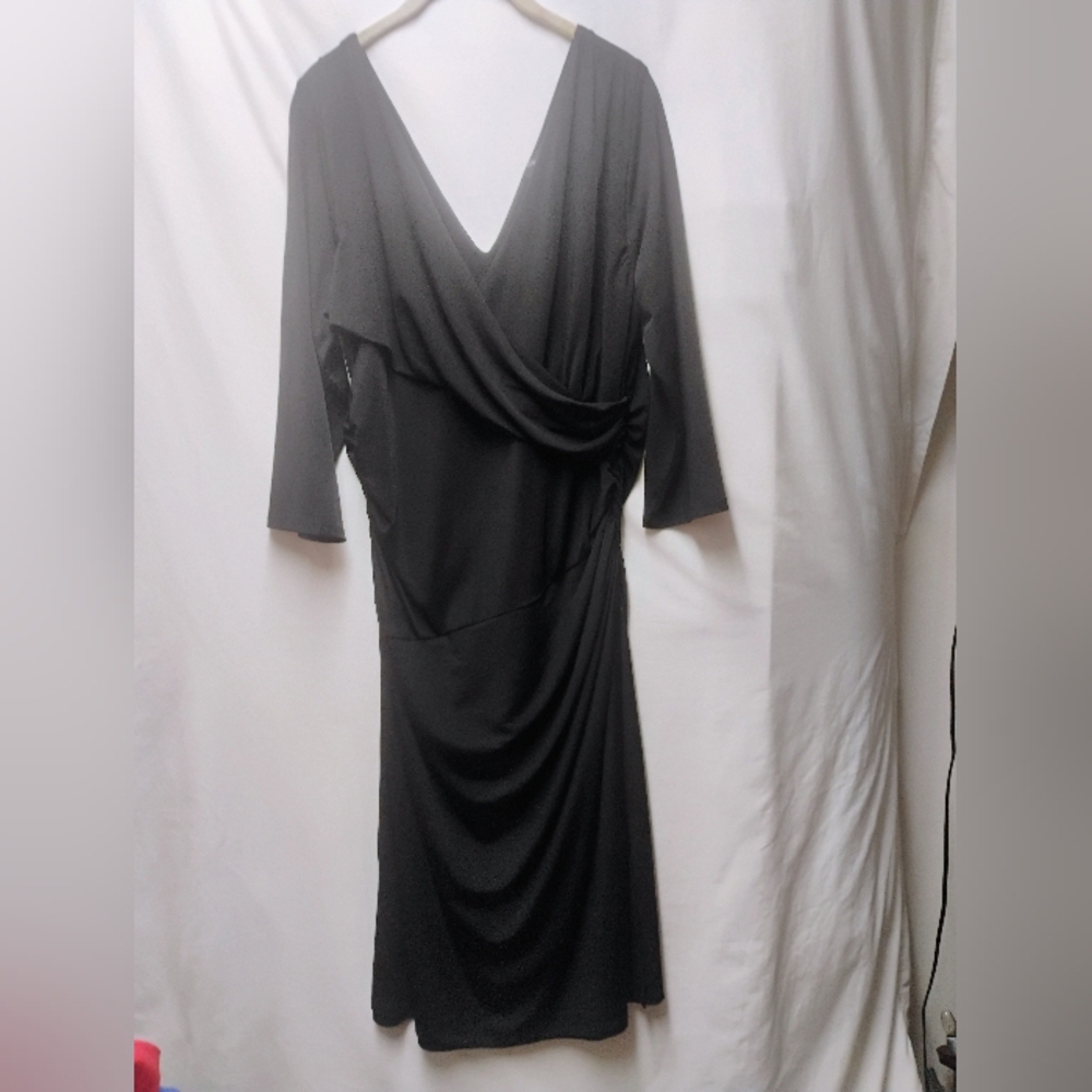 IMAN Black Long-Sleeve Draped V-Neck Dress